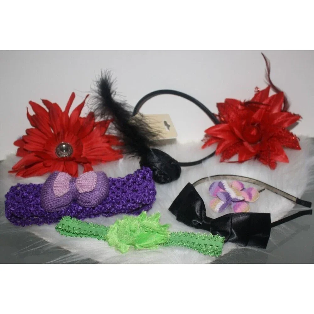 Lot of 7 Girls Hair Accessories Headbands Bows Clips Colorful NIP